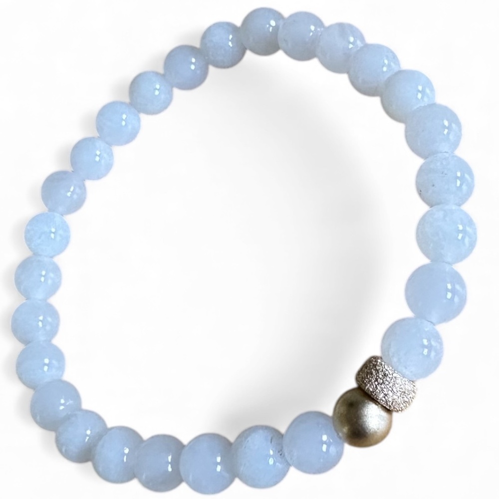 Polished Milky Quartz 6mm Stretch Bracelet w/ 14k Gold Filled Spacers